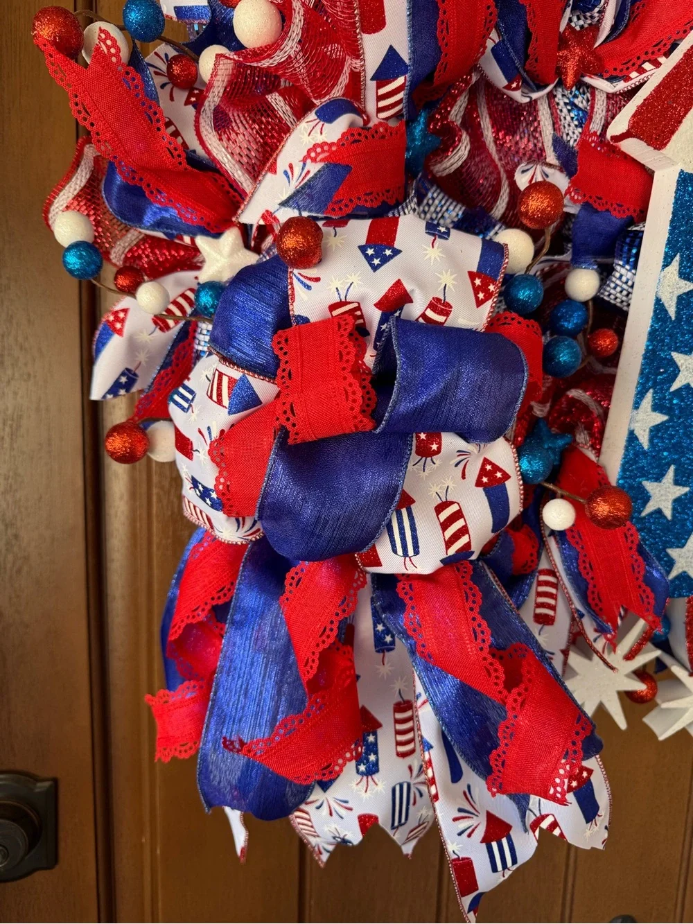 Hand Crafted Red, White & Blue Patriotic Firework Wreath